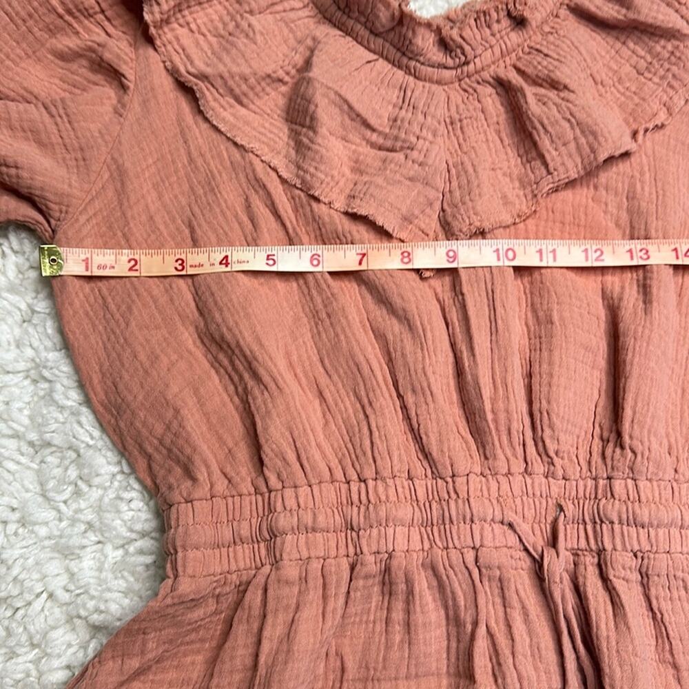 Free The Roses Ruffle Detail Romper Rust Size L Drawstring Waist V Neck Muslin - Picture 4 of 13